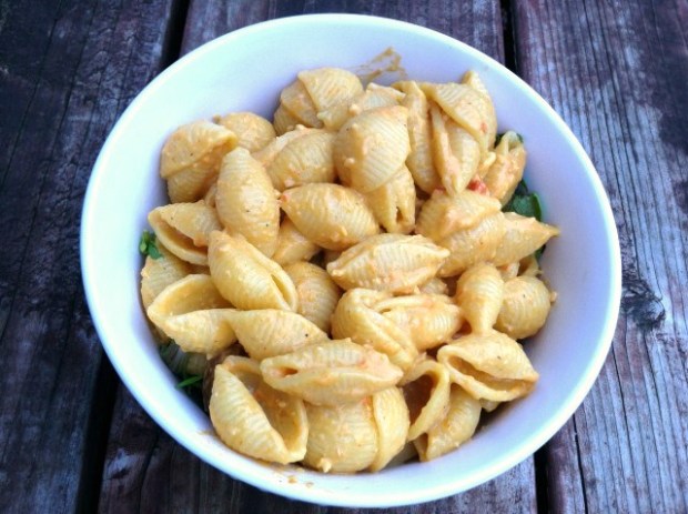 There are greens under these shells, but the shells steal the show. 