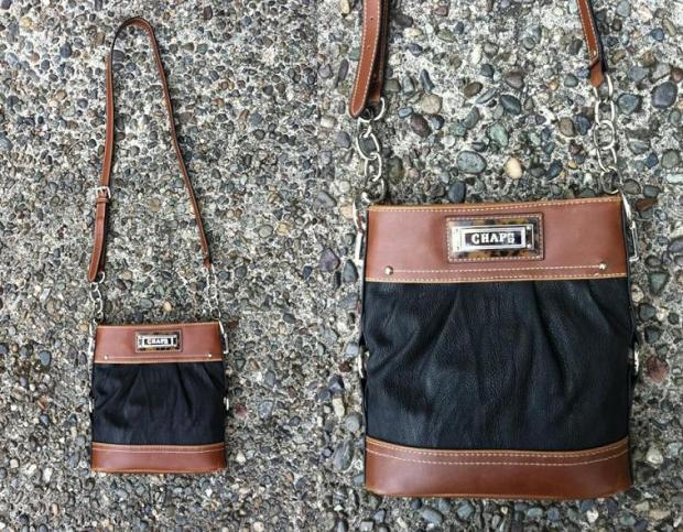This appears as if the bag on the left is a tiny version of the bag on the right, but this is in fact the same bag and two pictures pasted together haha. Also, this is FAUX LEATHER! YAHOO! 