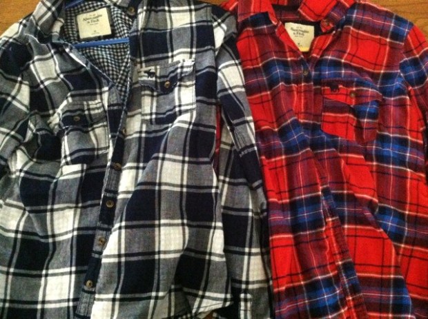 Same flannel..one red and one blue. 