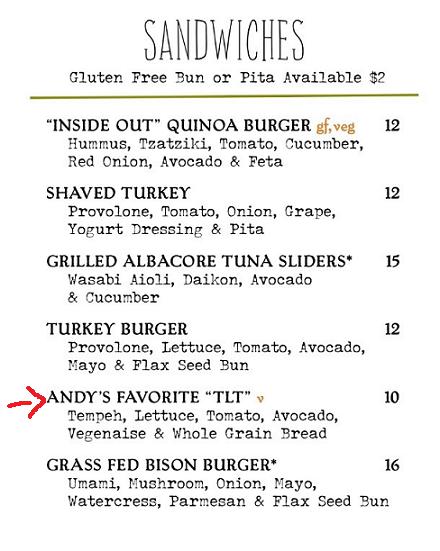 Arrow points to what I ordered. With a GF pita bun.