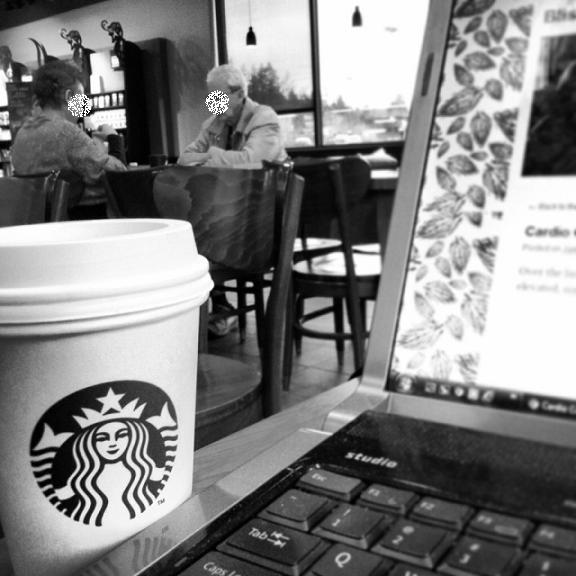 Coffee always comes first, because in order to put more food in..things must first come out. This photo is of a couple I see every morning I go to Starbucks to blog. They play scrabble with their tea and coffee. Faces blurred for privacy! 