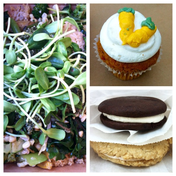 Grain and Veggie Mix, Carrot Cupcake, Chocolate Whoopie Pie (UNREAL), and a Coconut Oatmeal Chair Creme Sandwich. 