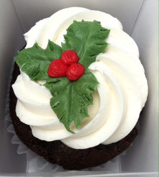 Chocolate mousse filled cupcake.